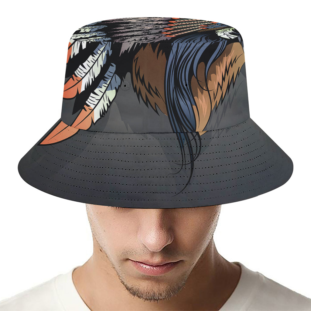 Native American Indian Girl Print Bucket Hat