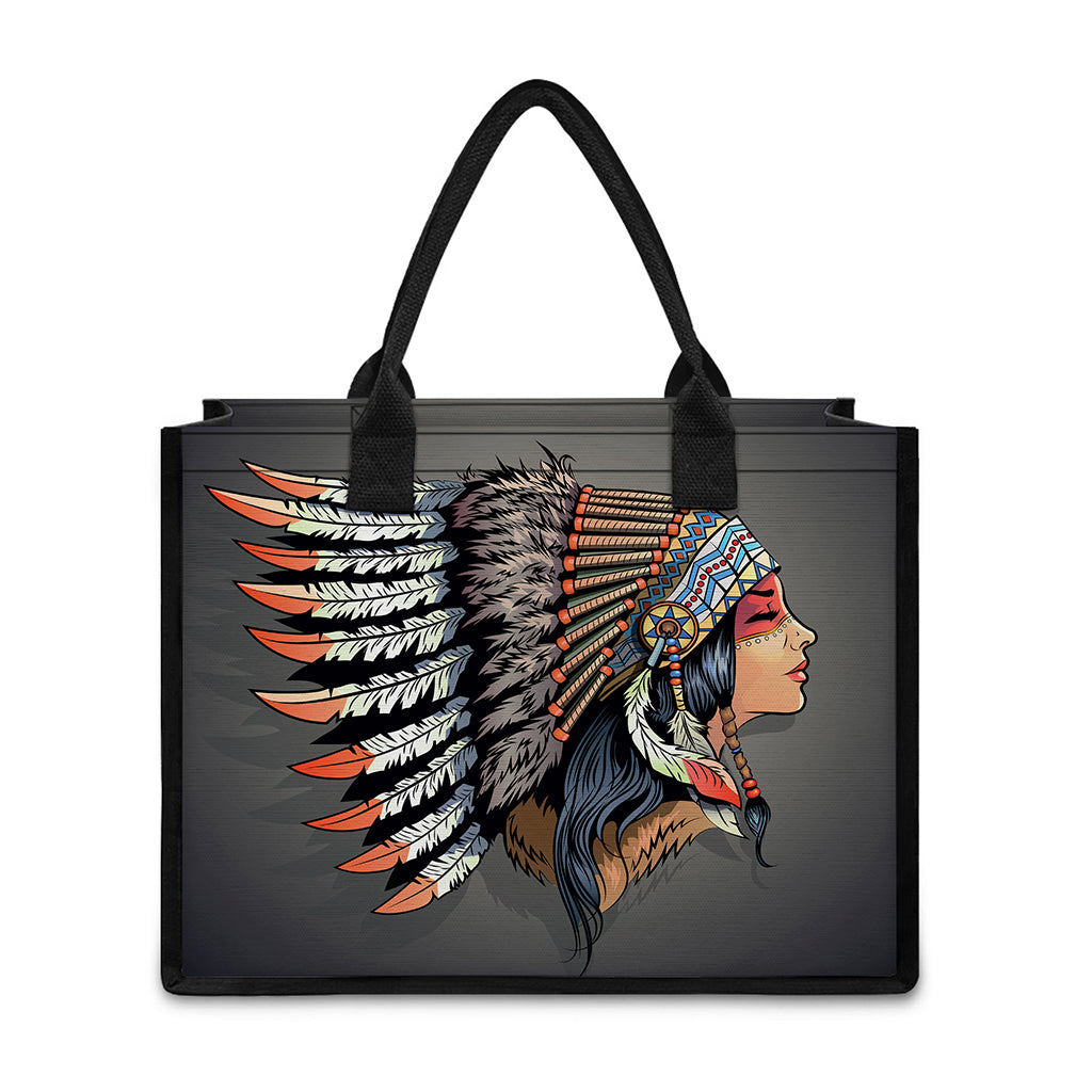 Native American Indian Girl Print Canvas Tote Bag
