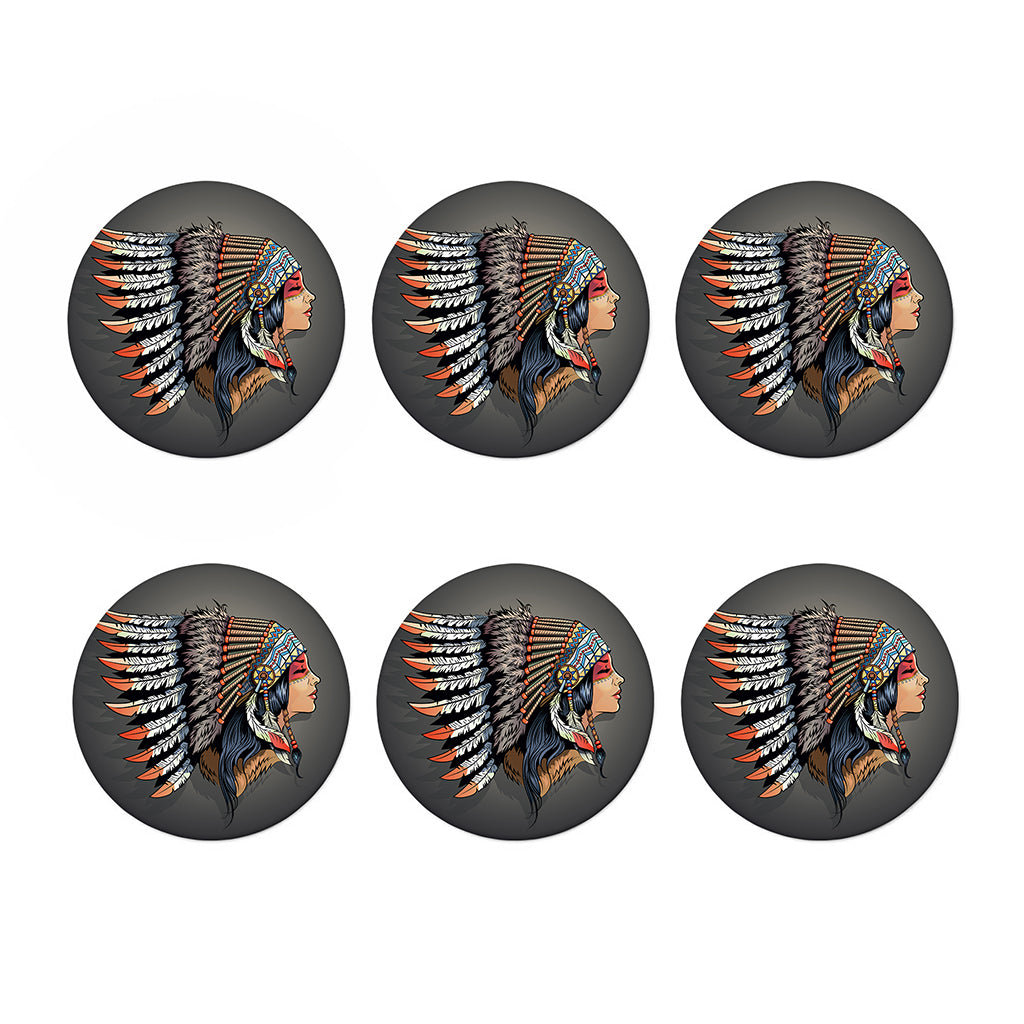 Native American Indian Girl Print Coaster Set