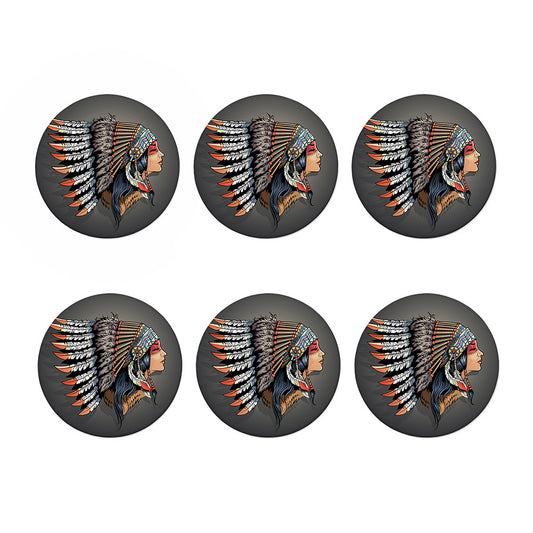 Native American Indian Girl Print Coaster Set