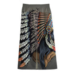 Native American Indian Girl Print Cotton Front Slit Maxi Skirt