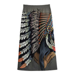 Native American Indian Girl Print Cotton Front Slit Maxi Skirt