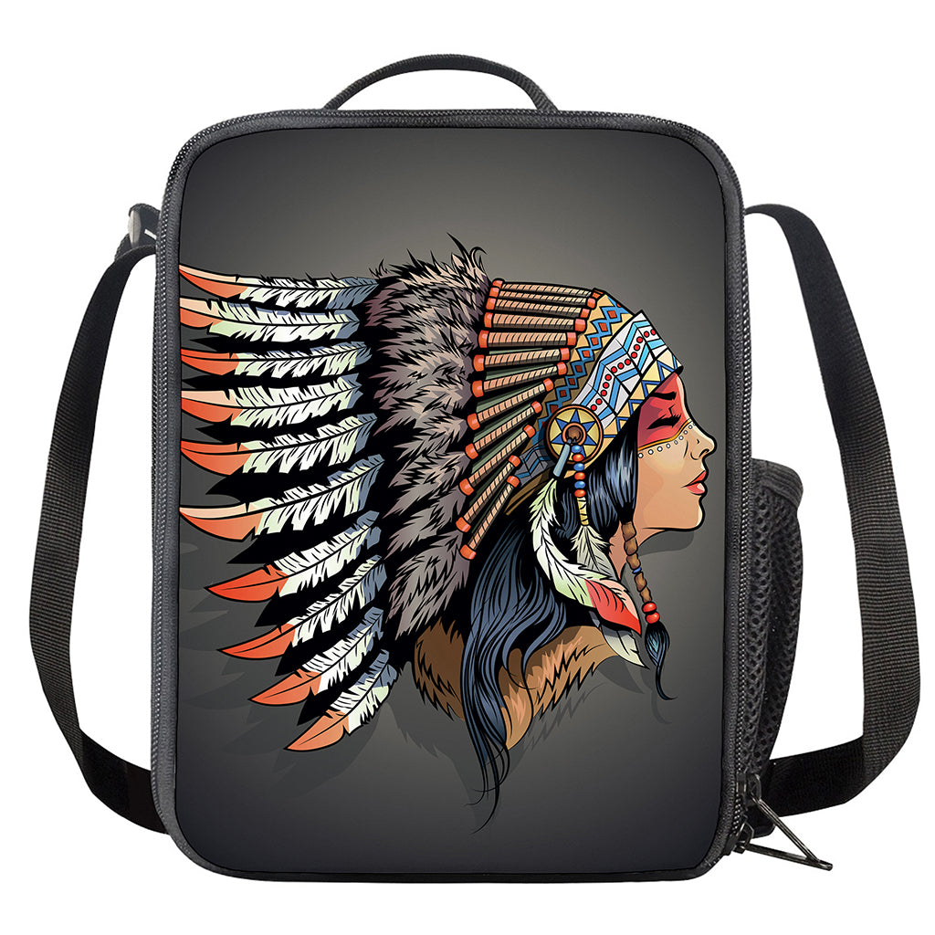 Native American Indian Girl Print Crossbody Lunch Bag