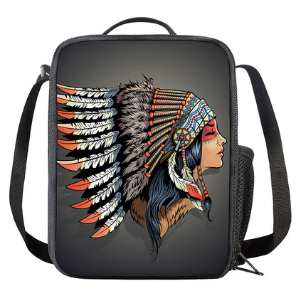 Native American Indian Girl Print Crossbody Lunch Bag