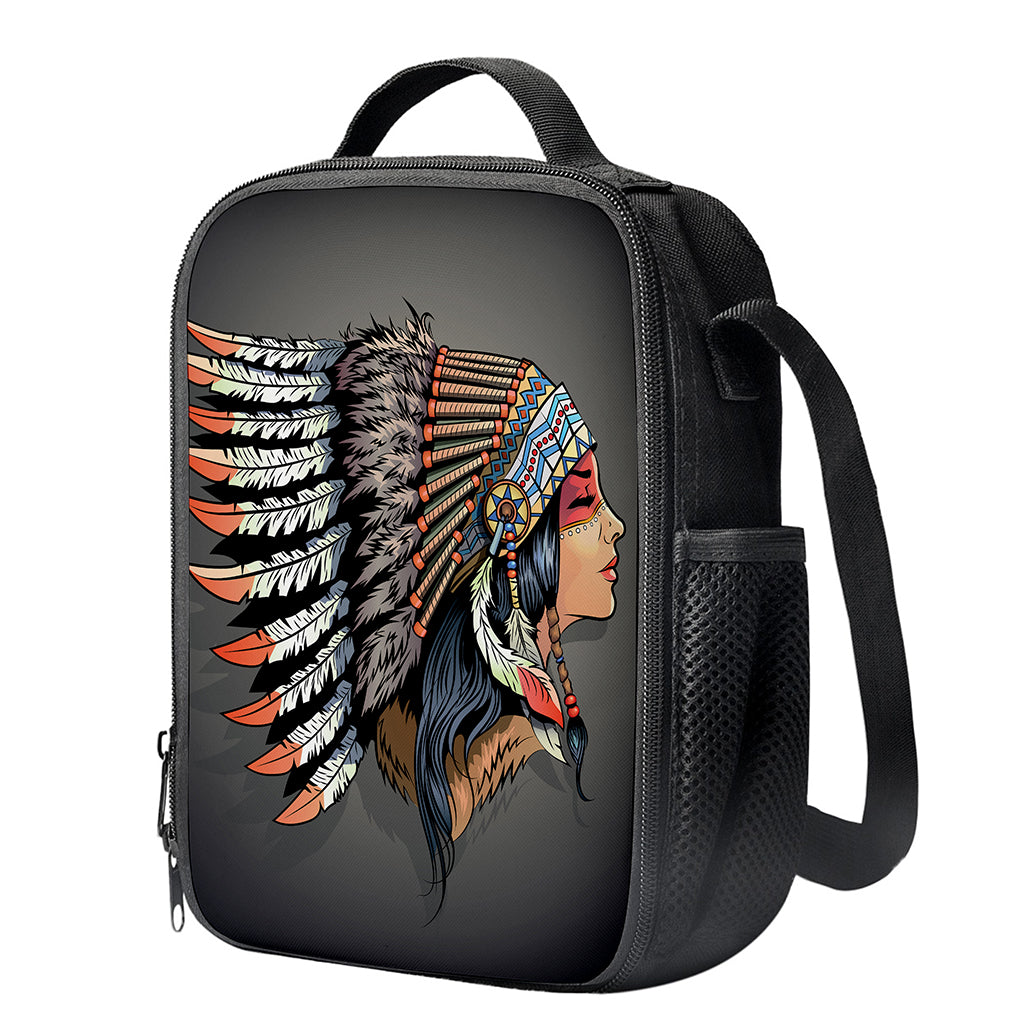 Native American Indian Girl Print Crossbody Lunch Bag