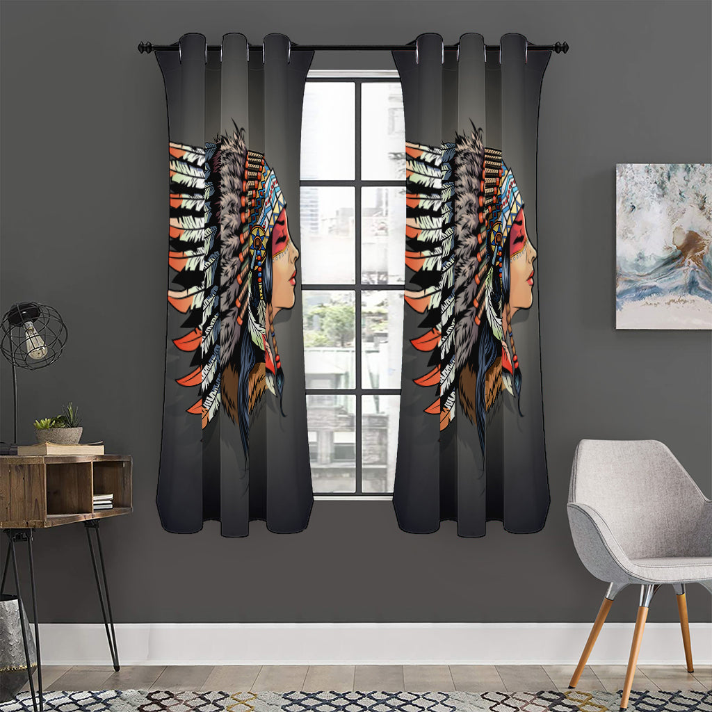 Native American Indian Girl Print Curtain