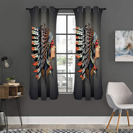 Native American Indian Girl Print Curtain