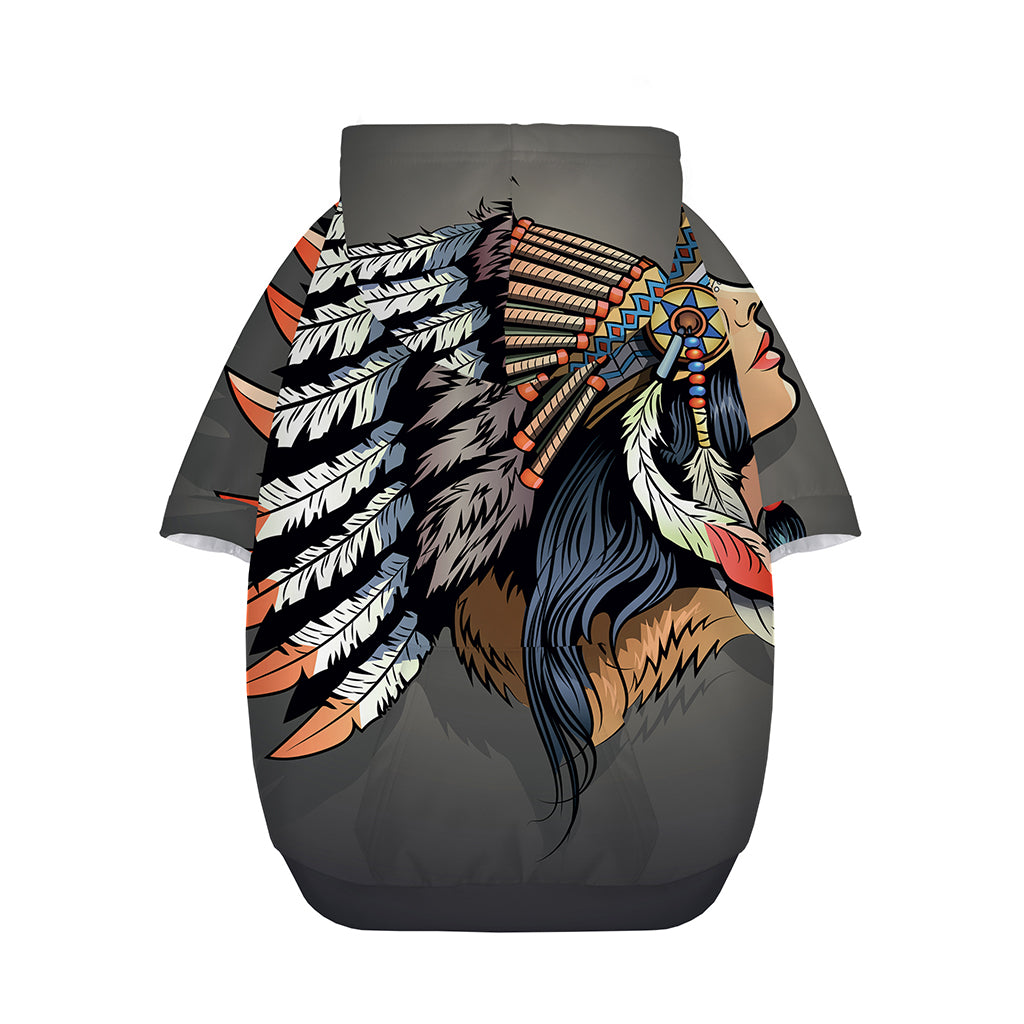 Native American Indian Girl Print Dog Zip Up Hoodie