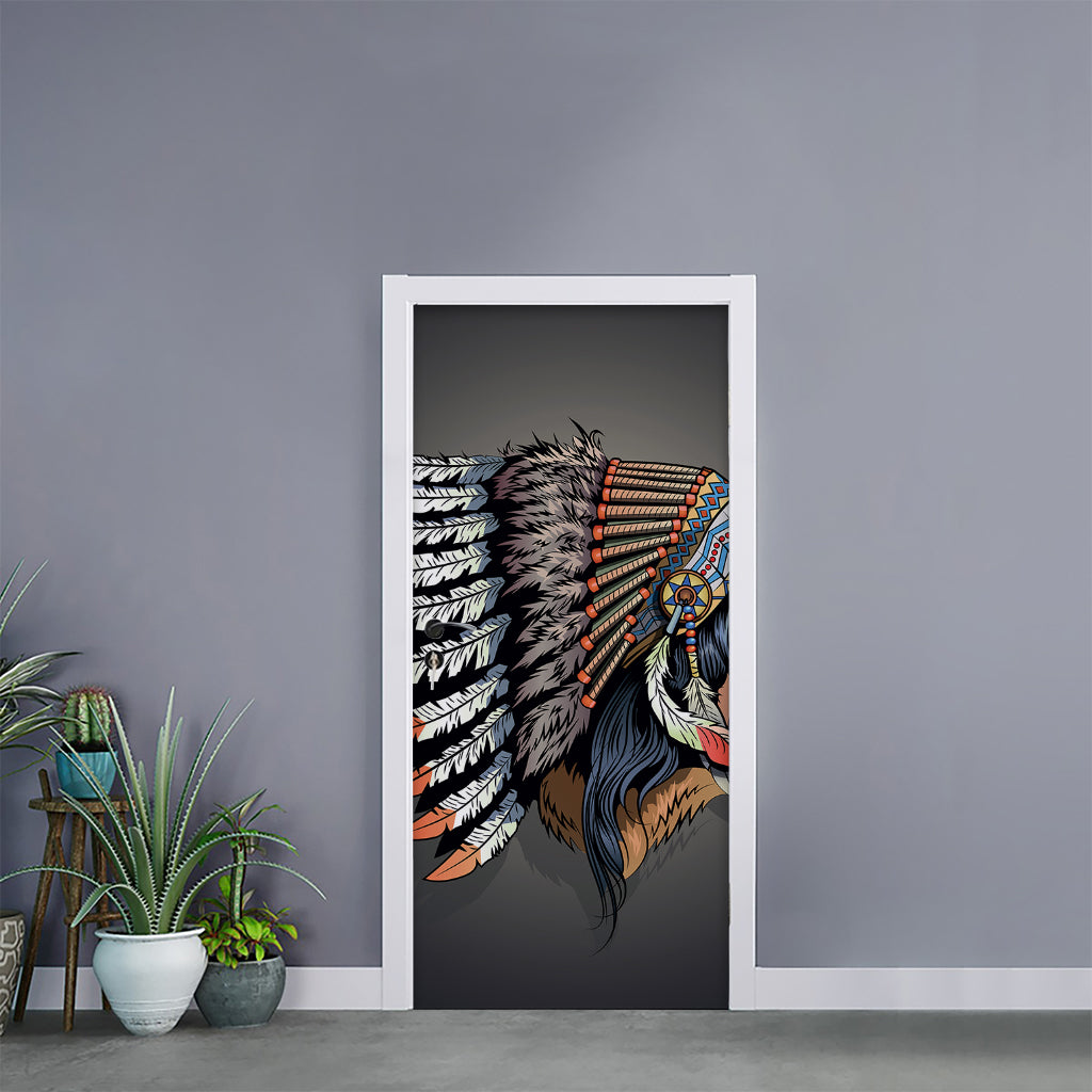 Native American Indian Girl Print Door Sticker