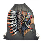 Native American Indian Girl Print Drawstring Bag