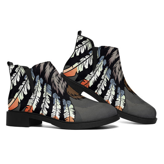 Native American Indian Girl Print Flat Ankle Boots