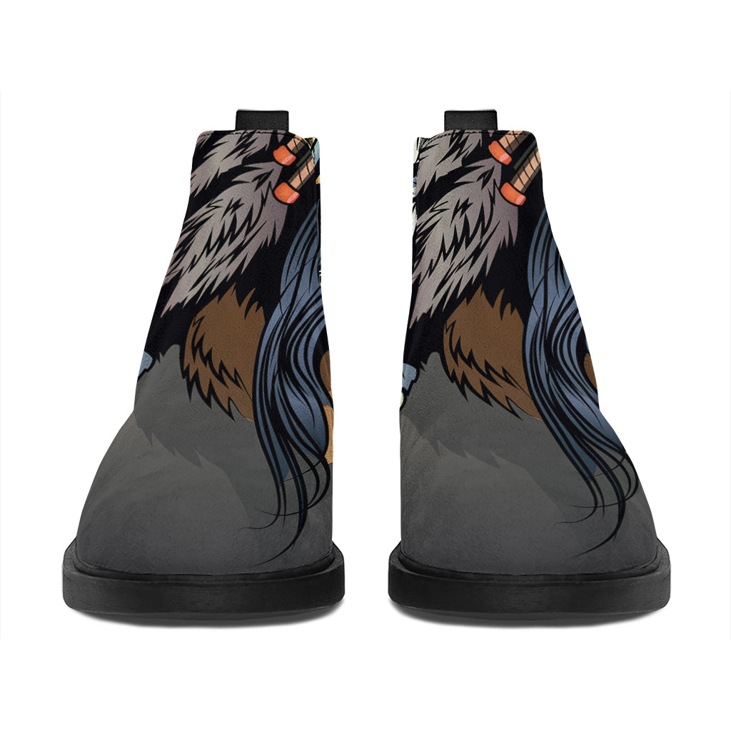 Native American Indian Girl Print Flat Ankle Boots
