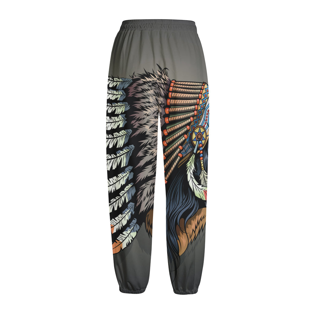 Native American Indian Girl Print Fleece Lined Knit Pants