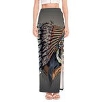 Native American Indian Girl Print High Slit Maxi Skirt