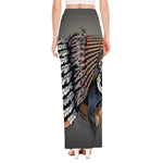 Native American Indian Girl Print High Slit Maxi Skirt