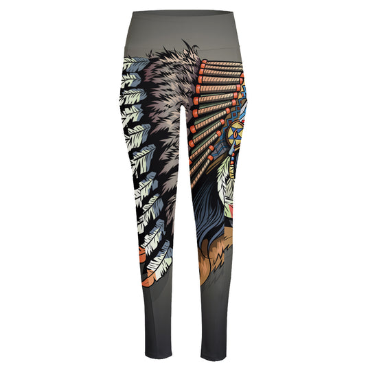 Native American Indian Girl Print High-Waisted Pocket Leggings