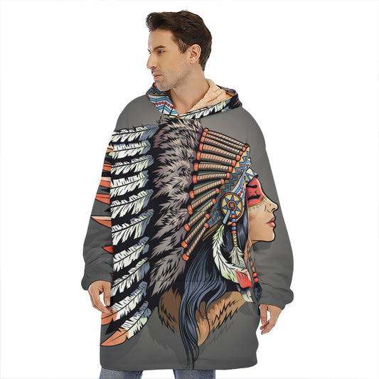 Native American Indian Girl Print Hoodie Blanket