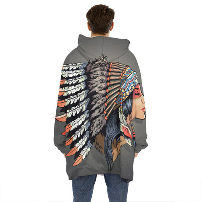 Native American Indian Girl Print Hoodie Blanket