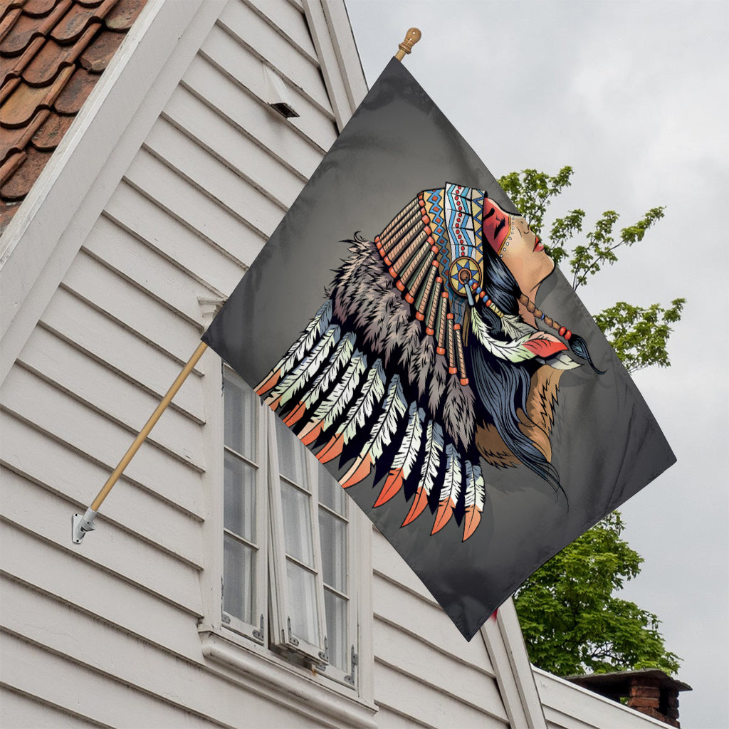 Native American Indian Girl Print House Flag