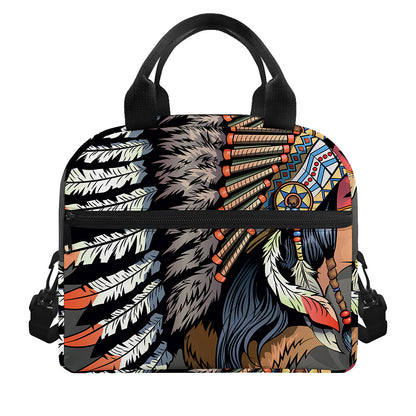 Native American Indian Girl Print Insulated Lunch Bag