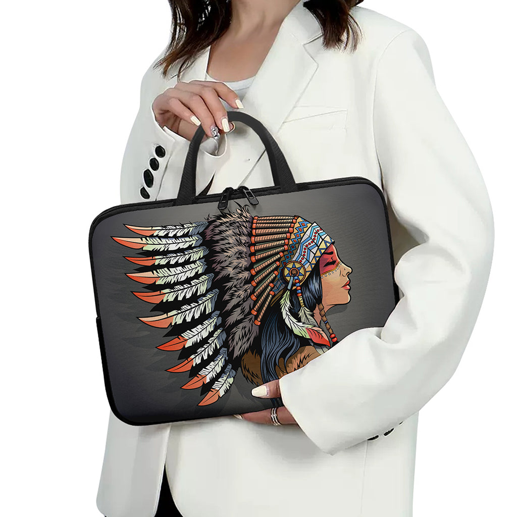 Native American Indian Girl Print Laptop Sleeve With Handle