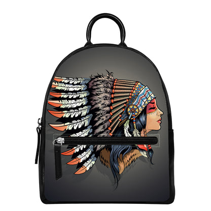 Native American Indian Girl Print Leather Backpack