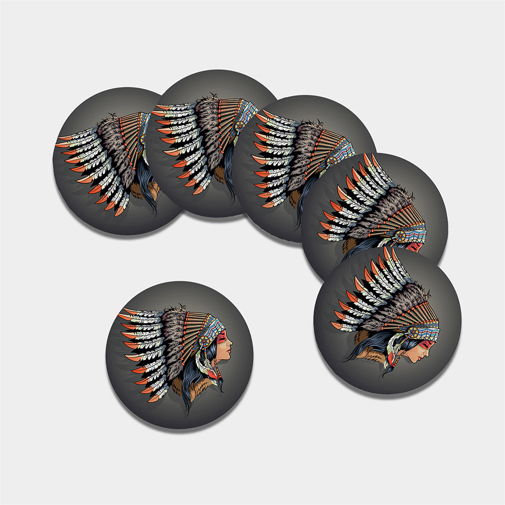 Native American Indian Girl Print Leather Coaster Set