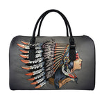 Native American Indian Girl Print Leather Duffle Bag