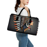 Native American Indian Girl Print Leather Duffle Bag