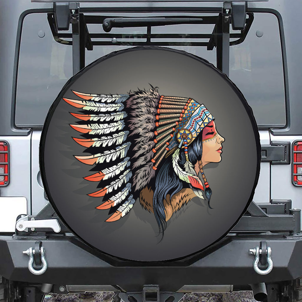 Native American Indian Girl Print Leather Spare Tire Cover