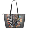Native American Indian Girl Print Leather Tote Bag With Zipper