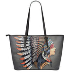 Native American Indian Girl Print Leather Tote Bag