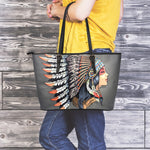 Native American Indian Girl Print Leather Tote Bag