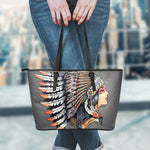 Native American Indian Girl Print Leather Tote Bag