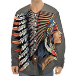 Native American Indian Girl Print Long Sleeve Baseball Jersey