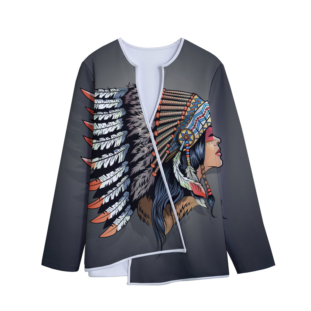 Native American Indian Girl Print Long Sleeve Short Coat