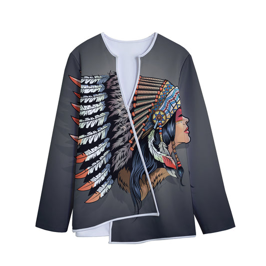 Native American Indian Girl Print Long Sleeve Short Coat