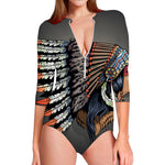 Native American Indian Girl Print Long Sleeve Swimsuit