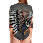 Native American Indian Girl Print Long Sleeve Swimsuit