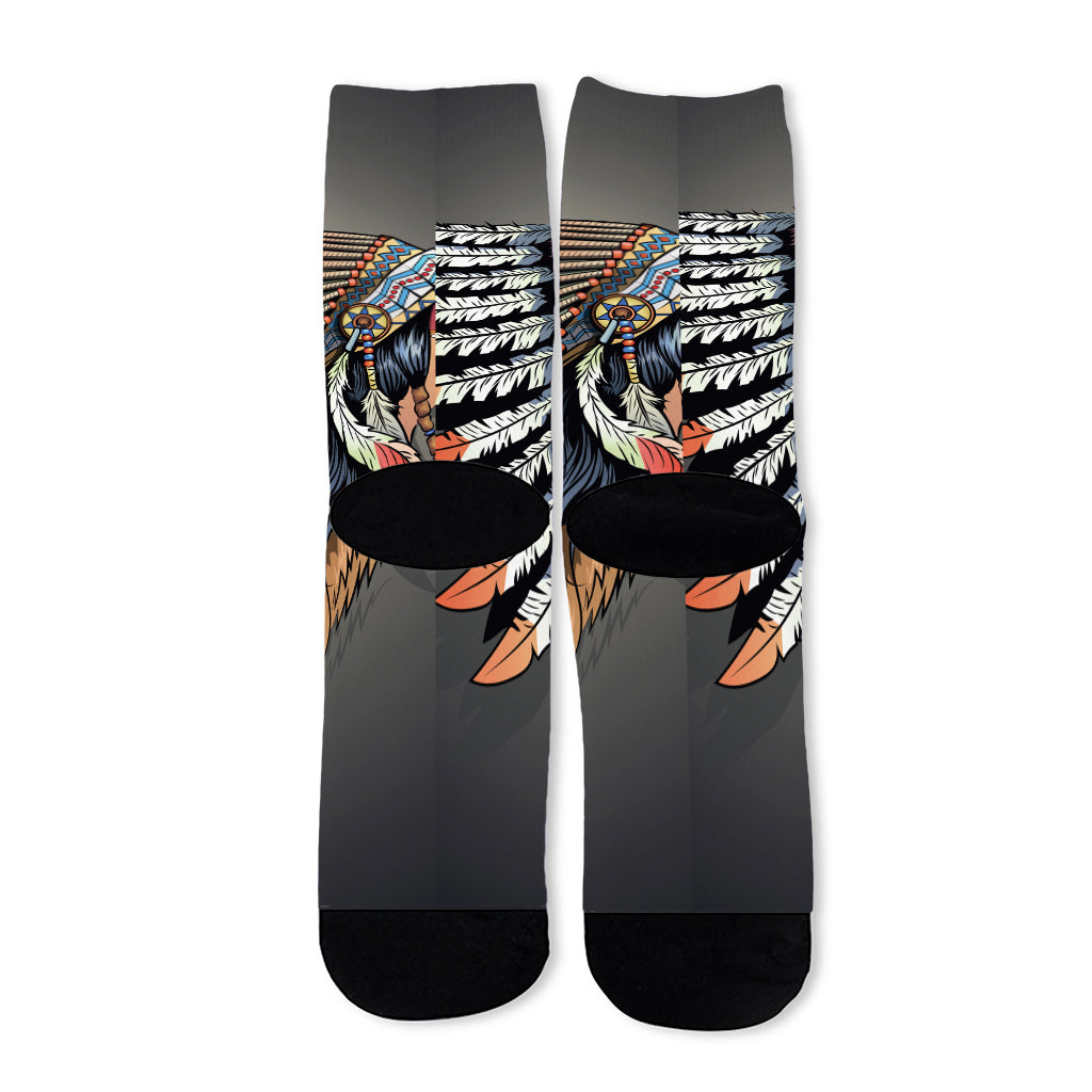 Native American Indian Girl Print Long Socks