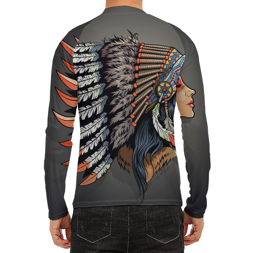 Native American Indian Girl Print Men's Long Sleeve Rash Guard