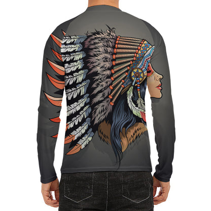 Native American Indian Girl Print Men's Long Sleeve Rash Guard