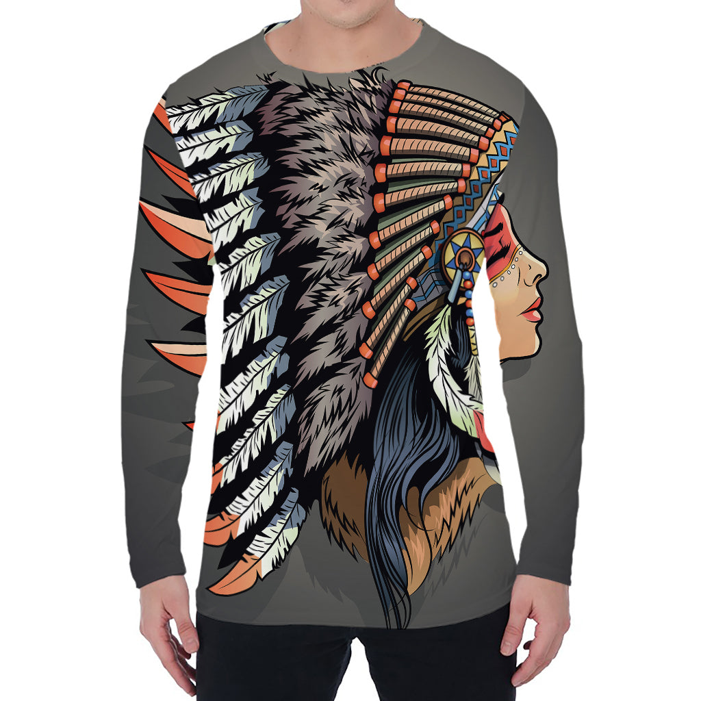 Native American Indian Girl Print Men's Long Sleeve T-Shirt