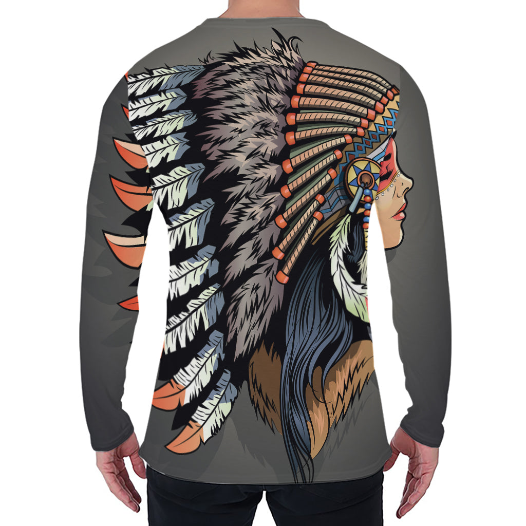 Native American Indian Girl Print Men's Long Sleeve T-Shirt