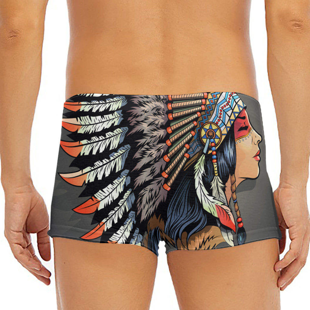Native American Indian Girl Print Men's Short Boxer Briefs