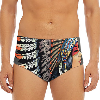 Native American Indian Girl Print Men's Triangle Swim Briefs