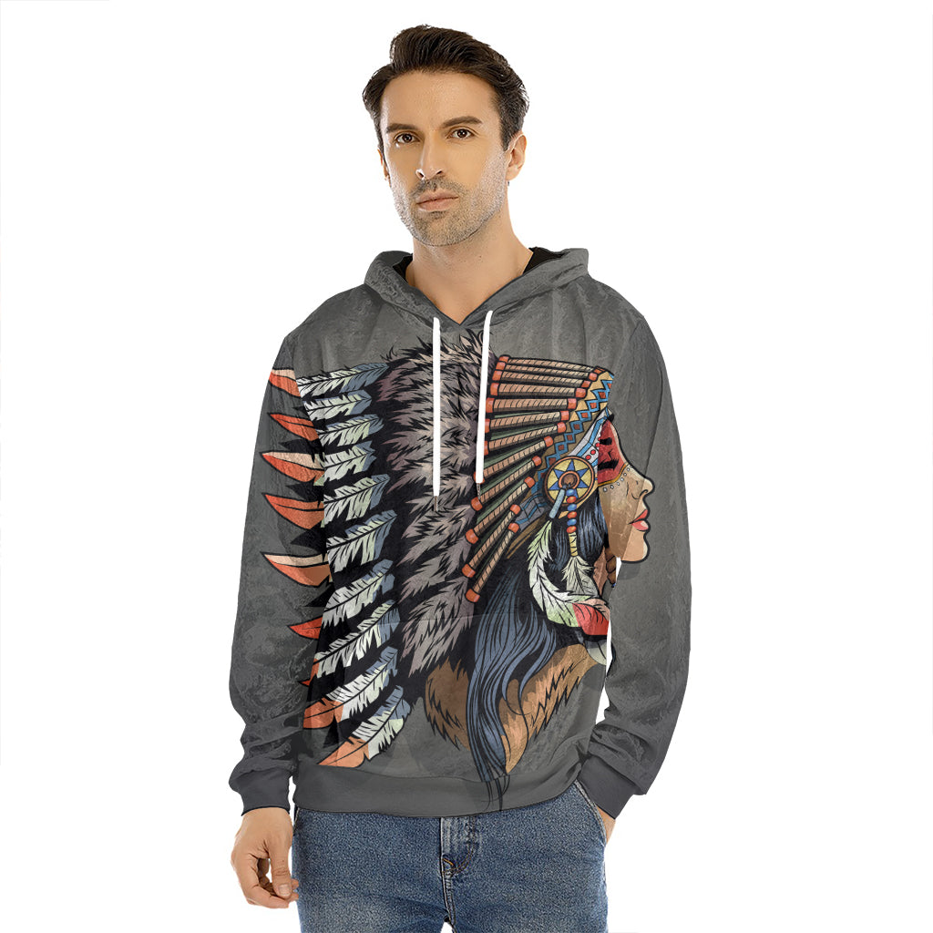 Native American Indian Girl Print Men's Velvet Pullover Hoodie