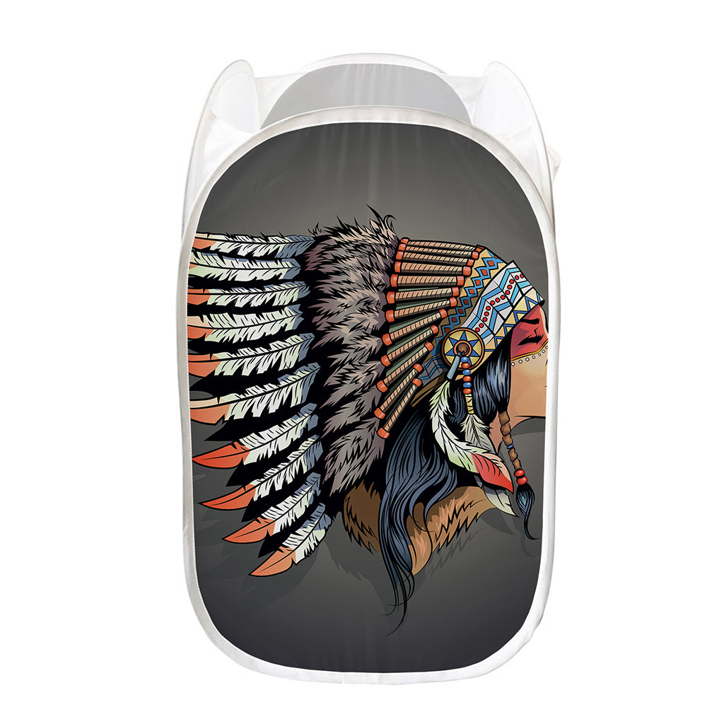 Native American Indian Girl Print Mesh Laundry Hamper