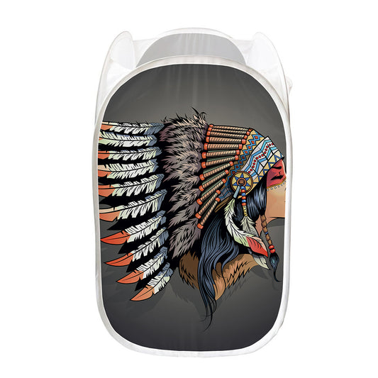 Native American Indian Girl Print Mesh Laundry Hamper