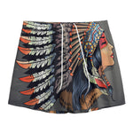 Native American Indian Girl Print Mesh Shorts